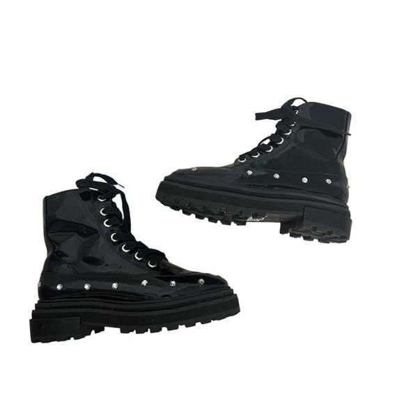Schutz Combat Boots Rhinestone Black Lace Up Grunge Punk Leather Size 6.5 B - Picture 3 of 10